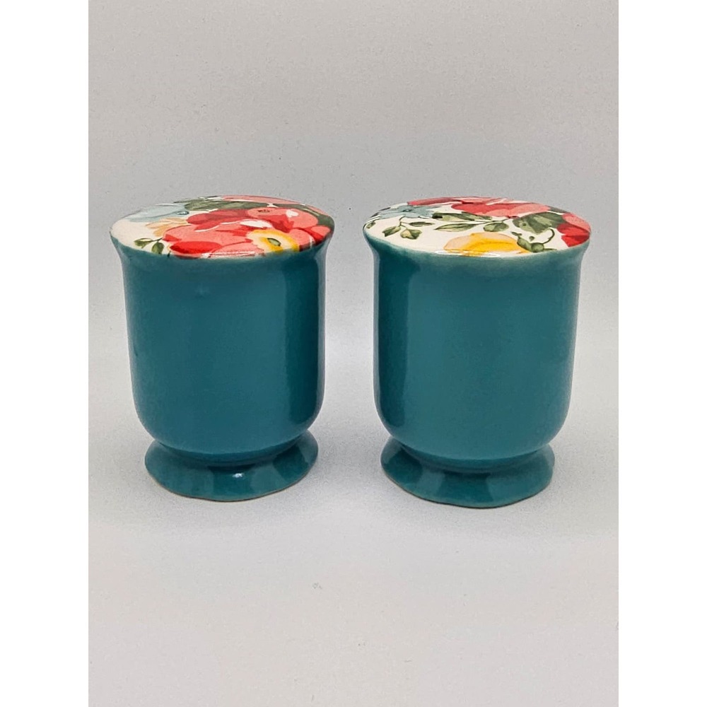 The Pioneer Woman Teal / Floral Salt & Pepper Shakers